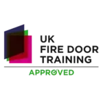 UK Fire Door Training Approved logo, indicating certification for fire door installation, maintenance, and inspection services.