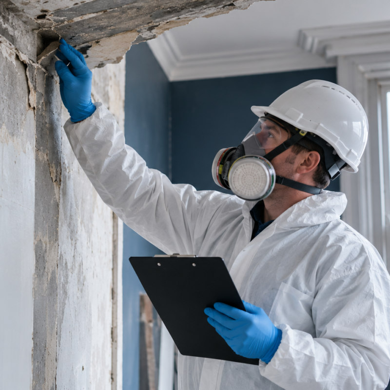 Asbestos surveyor inspecting an older London property before renovation work